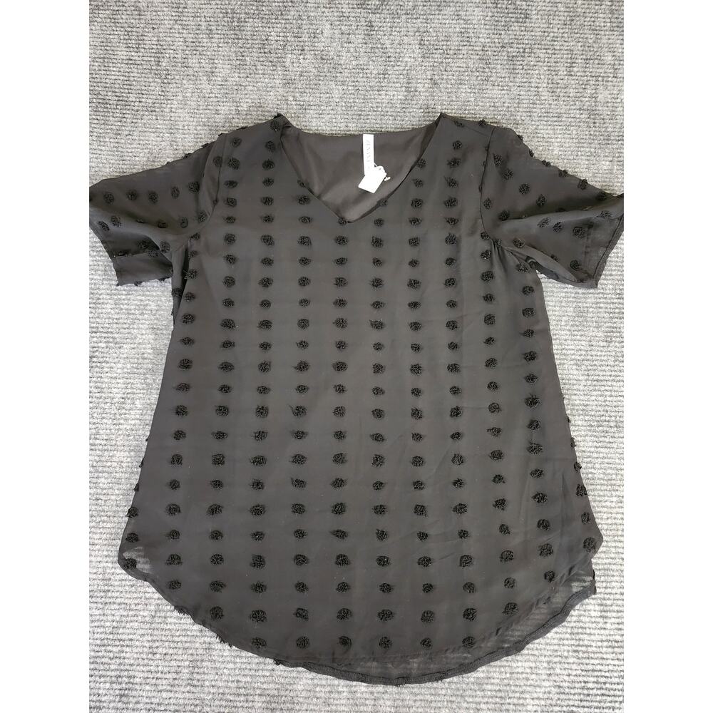 Zenana Womens Large Lot of 2 Short Sleeve Swiss Dot Blouse V-Neck Black Purple - Picture 8 of 10